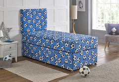Bed Innovation Kids Football Blue Divan Bed Set With Sprung Memory Foam Mattress and Headboard - Bed Innovation Limited