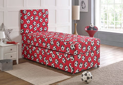 Bed Innovation Kids Football Red Divan Bed Set With Sprung Memory Foam Mattress and Headboard.