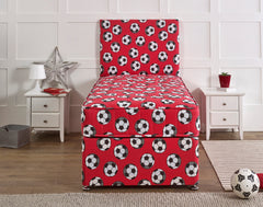 Bed Innovation Kids Football Red Divan Bed Set With Sprung Memory Foam Mattress and Headboard.