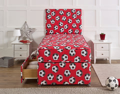 Bed Innovation Kids Football Red Divan Bed Set With Sprung Memory Foam Mattress and Headboard.