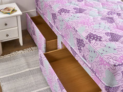 Bed Innovation Kids Princess Pink Divan Bed Set With Sprung Memory Foam Mattress and Headboard.