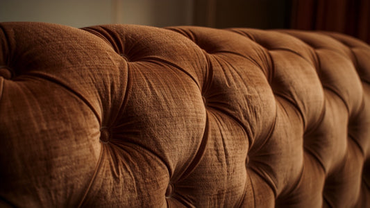 Deep button-tufted velvet Chesterfield bed headboard in a UK bedroom