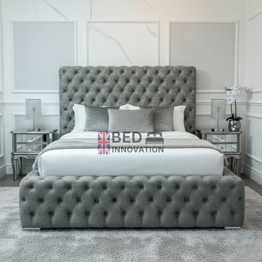 Modern smart bed frame with built-in USB charging port in a UK bedroom