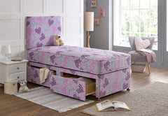 Bed Innovation Kids Princess Pink Divan Bed Set With Sprung Memory Foam Mattress and Headboard.