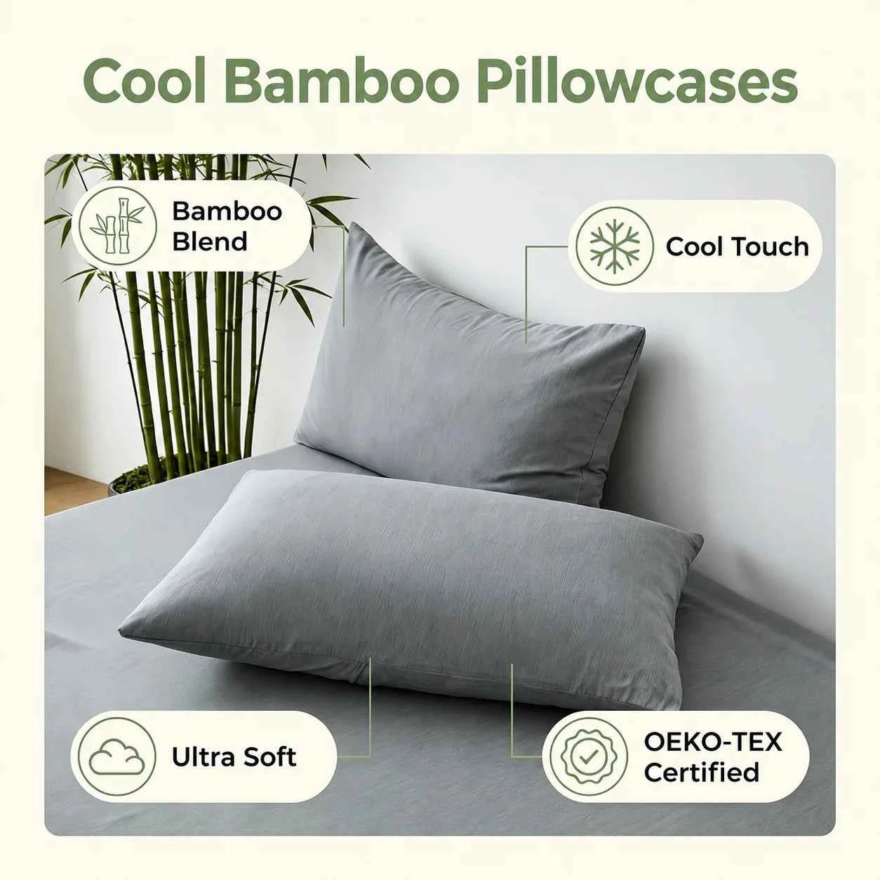 Bamboo Cooling Pillowcase Set (2-Pack) - Breathable &amp; Moisture-Wicking for Hot Sleepers